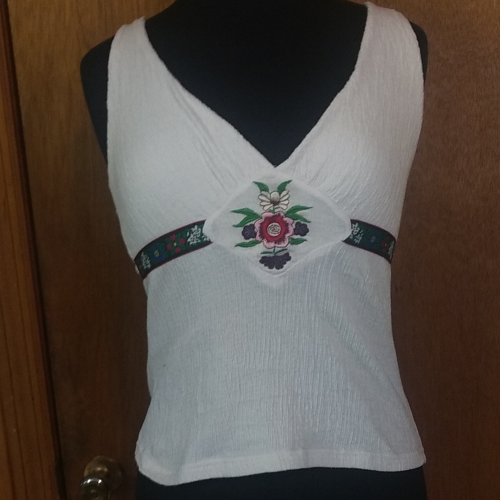 Vintage Boho Top with Embroidered Flowers